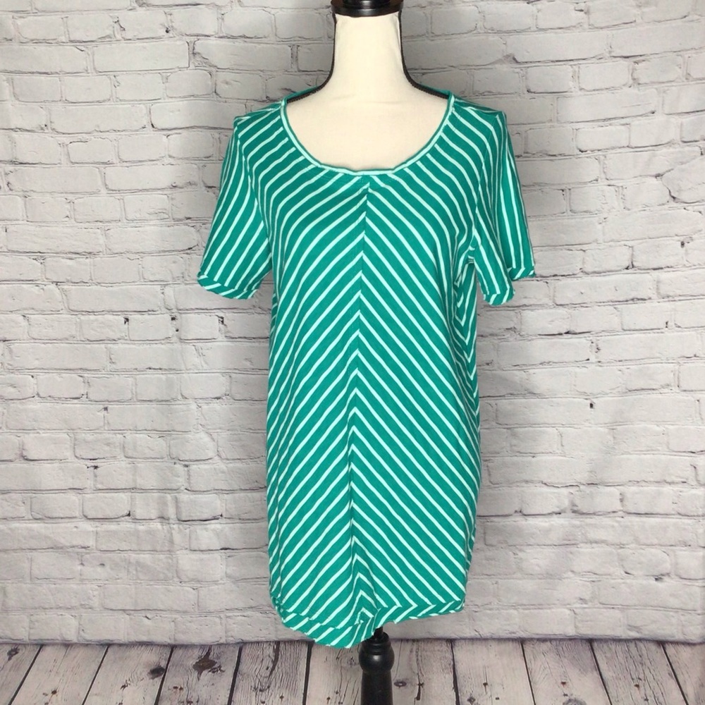 Soft Surroundings Green Chevron Pattern Short Sleeve Pima Cotton Top Medium